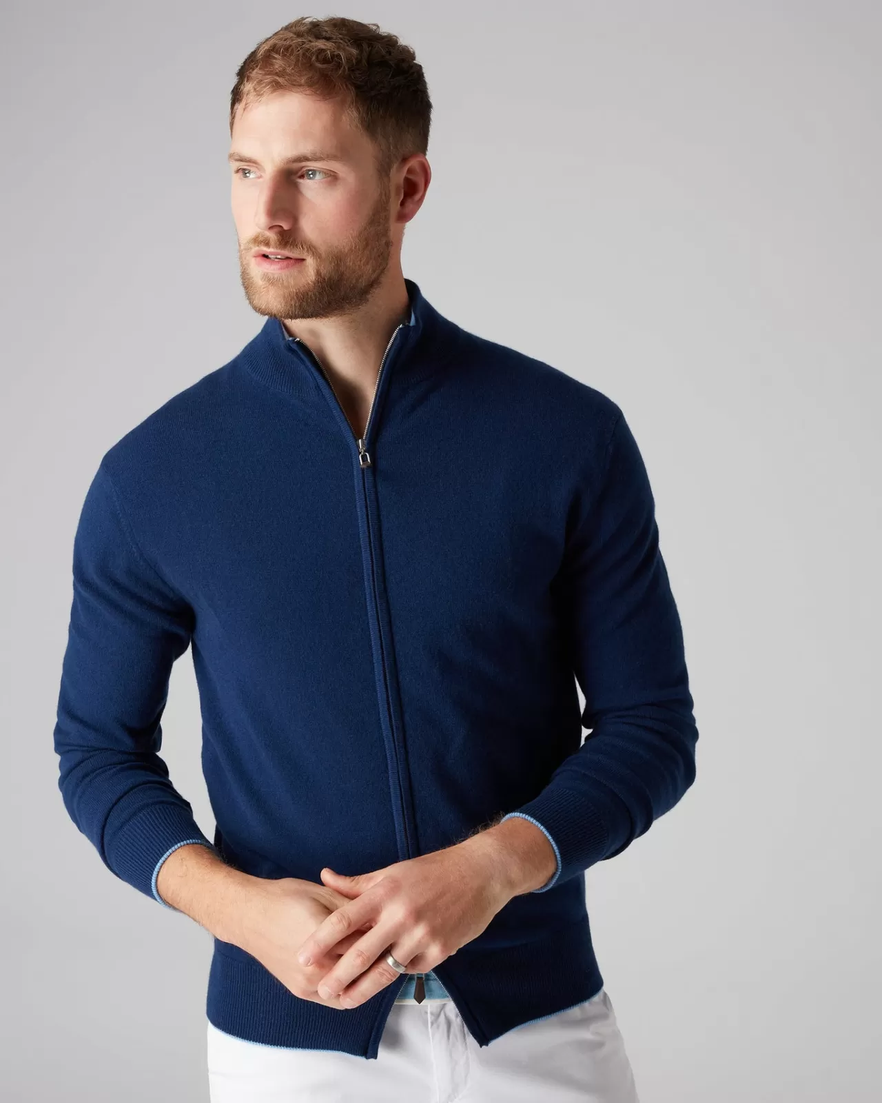 Men N.Peal Cardigans | Men'S The Knightsbridge Zip Cashmere Jumper