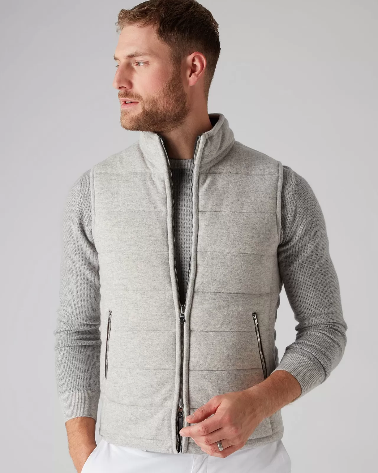 Men N.Peal Half & Full Zip Knitwear | Men'S The Mall Quilted Cashmere Gilet