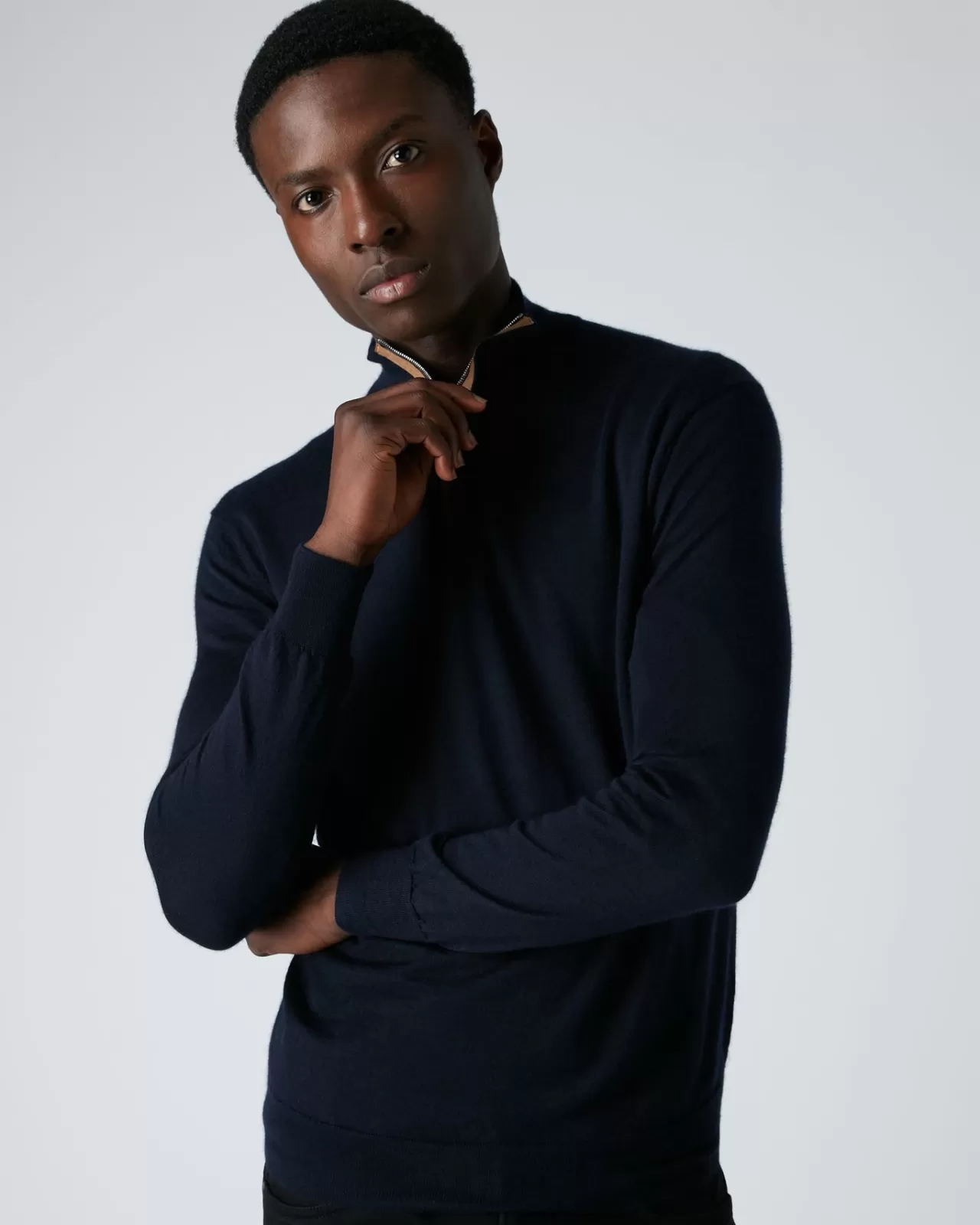 Men N.Peal Half & Full Zip Knitwear | Men'S The Regent Fine Gauge Cashmere Half Zip Jumper