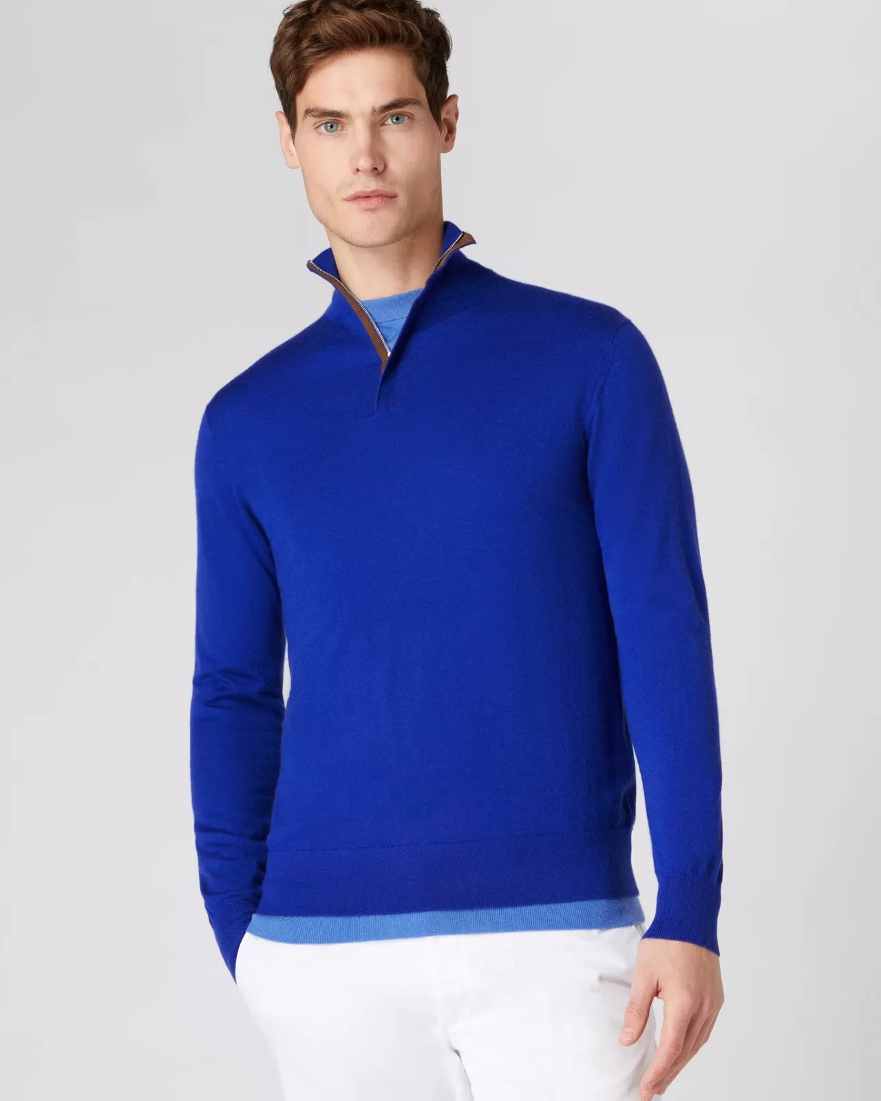 Men N.Peal Half & Full Zip Knitwear | Men'S The Regent Fine Gauge Cashmere Half Zip Jumper