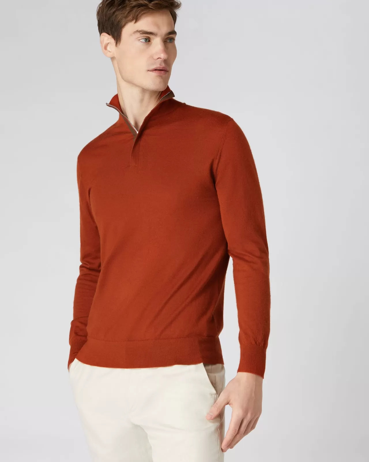 Men N.Peal Half & Full Zip Knitwear | Men'S The Regent Fine Gauge Cashmere Half Zip Jumper