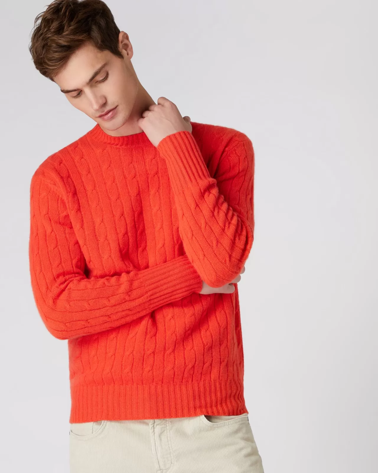 Men N.Peal Round Necks | Men'S The Thames Cable Cashmere Jumper