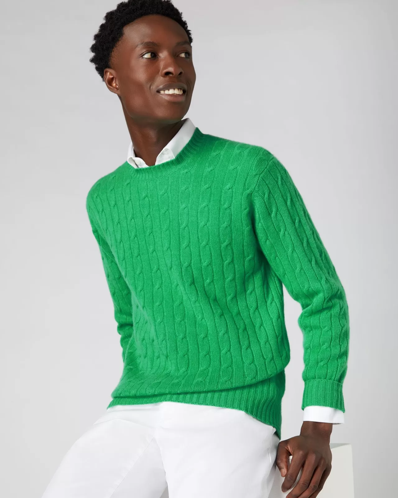 Men N.Peal Round Necks | Men'S The Thames Cable Cashmere Jumper