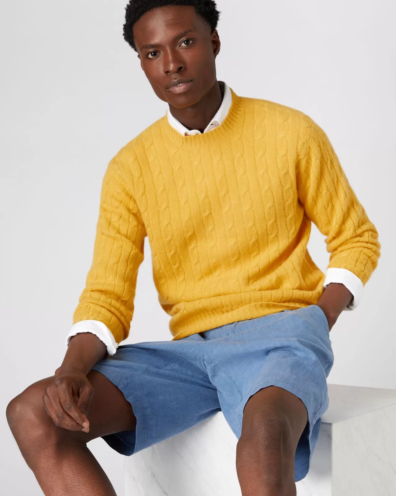 Men N.Peal Round Necks | Men'S The Thames Cable Cashmere Jumper