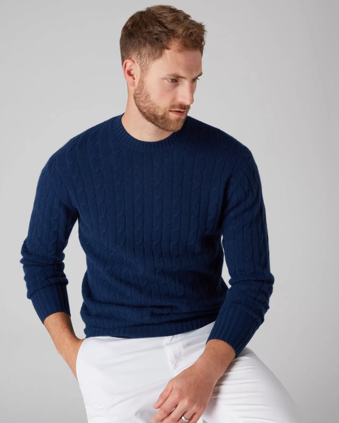 Men N.Peal Round Necks | Men'S The Thames Cable Cashmere Jumper