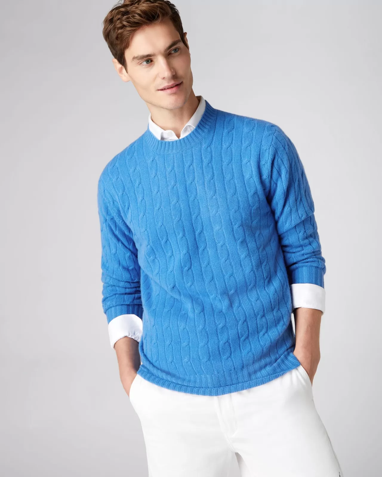 Men N.Peal Round Necks | Men'S The Thames Cable Cashmere Jumper