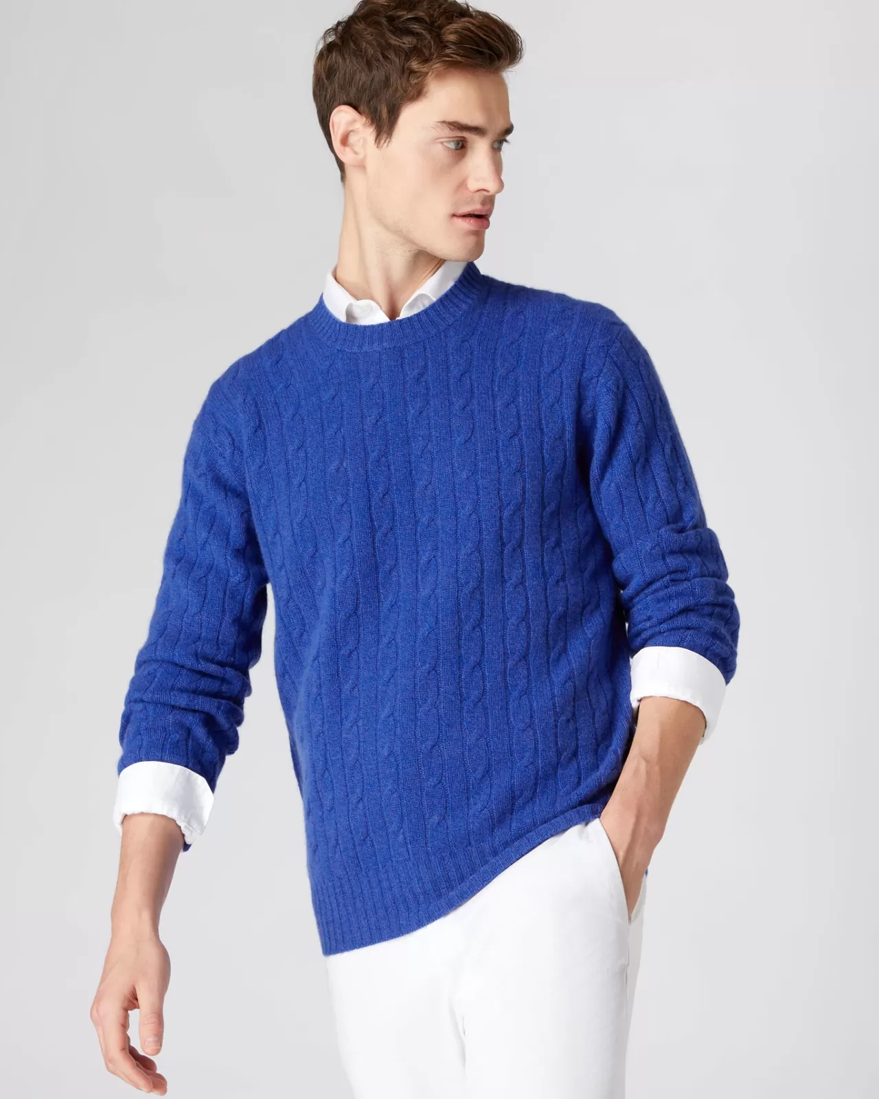 Men N.Peal Round Necks | Men'S The Thames Cable Cashmere Jumper