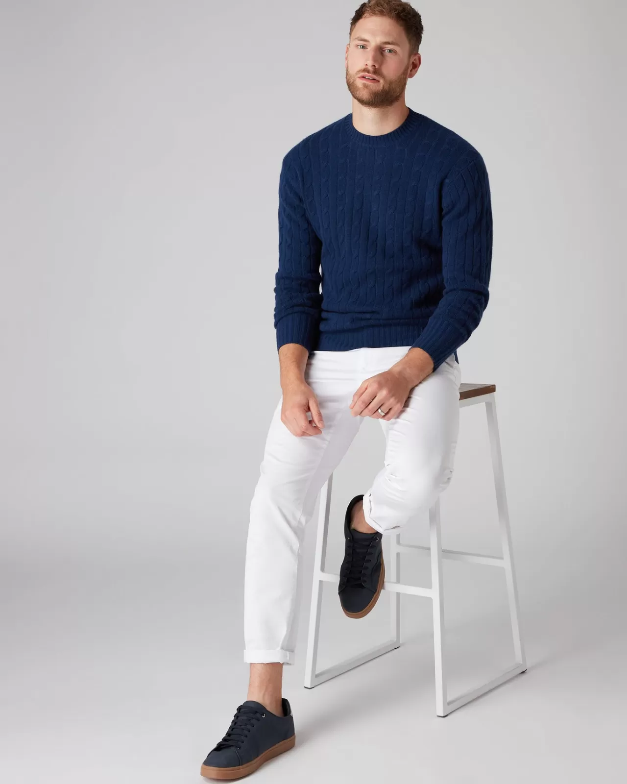 Men N.Peal Round Necks | Men'S The Thames Cable Cashmere Jumper