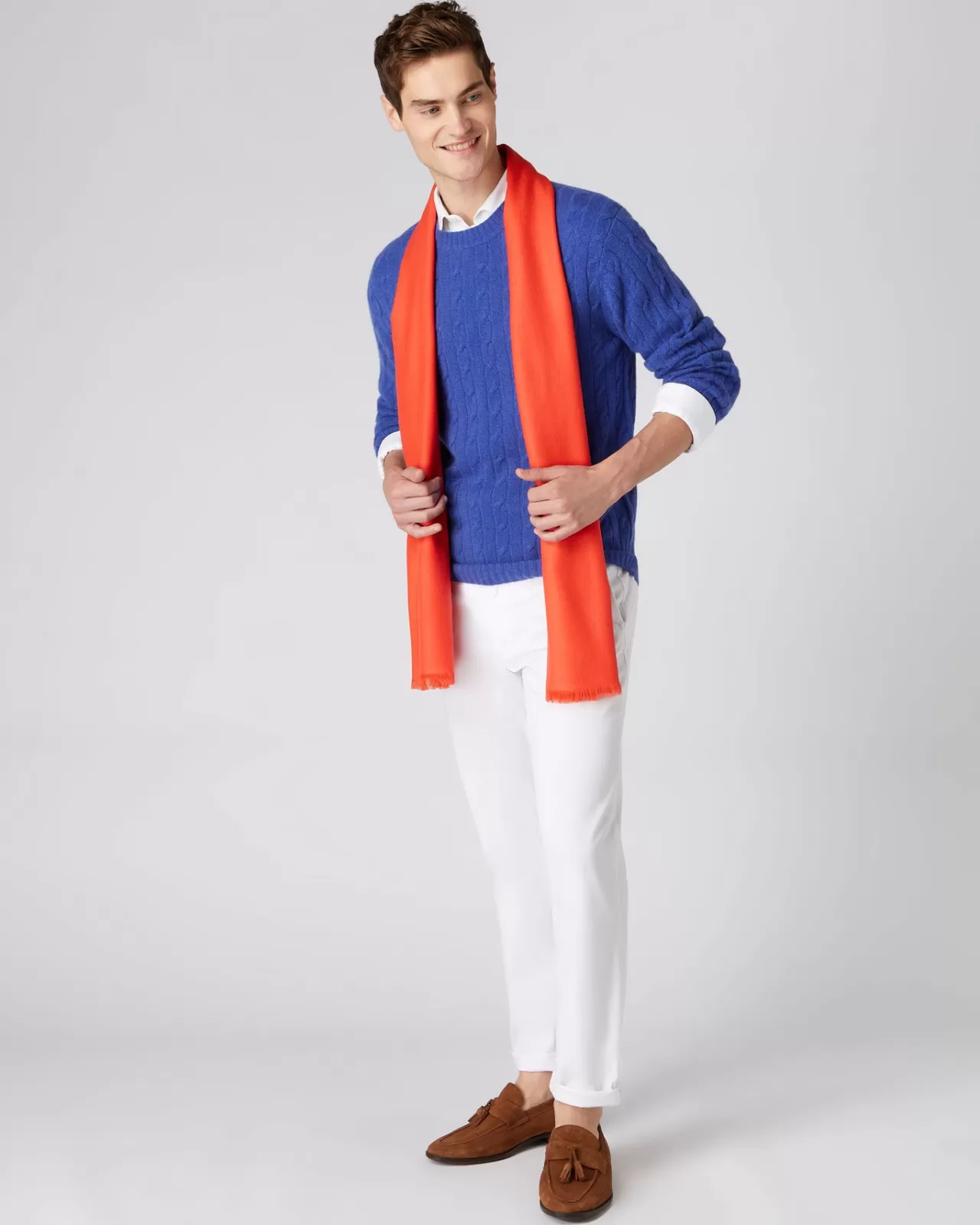 Men N.Peal Round Necks | Men'S The Thames Cable Cashmere Jumper