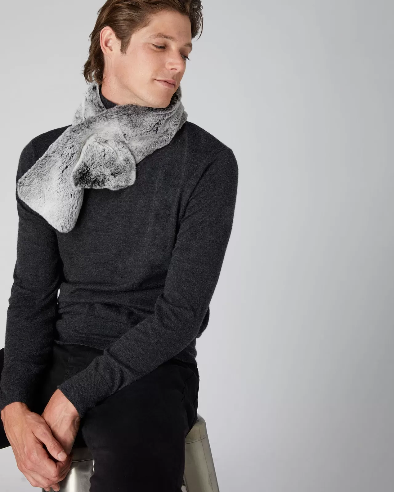 Women N.Peal Cashmere Scarves | Unisex Fur Neckwarmer Charcoal Grey