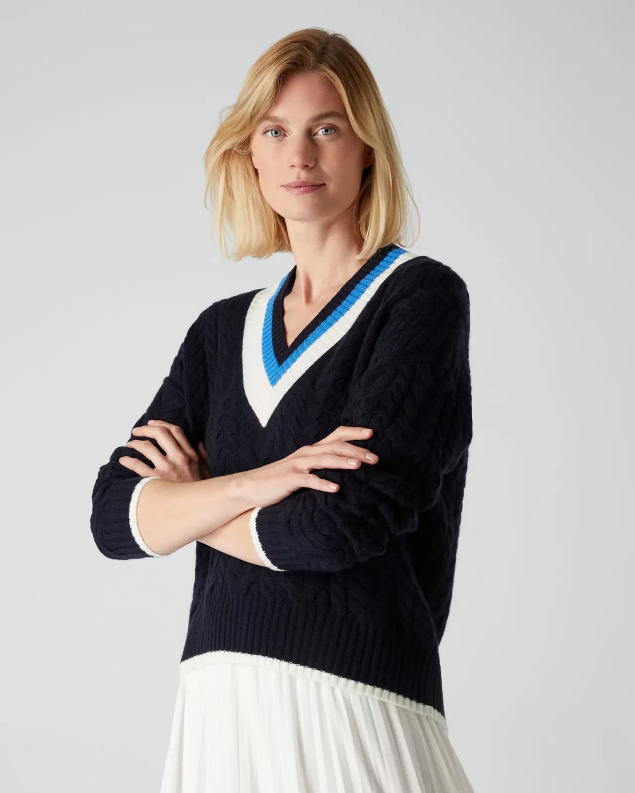 Women N.Peal V Necks | Women'S Cable Cricket Cashmere Jumper