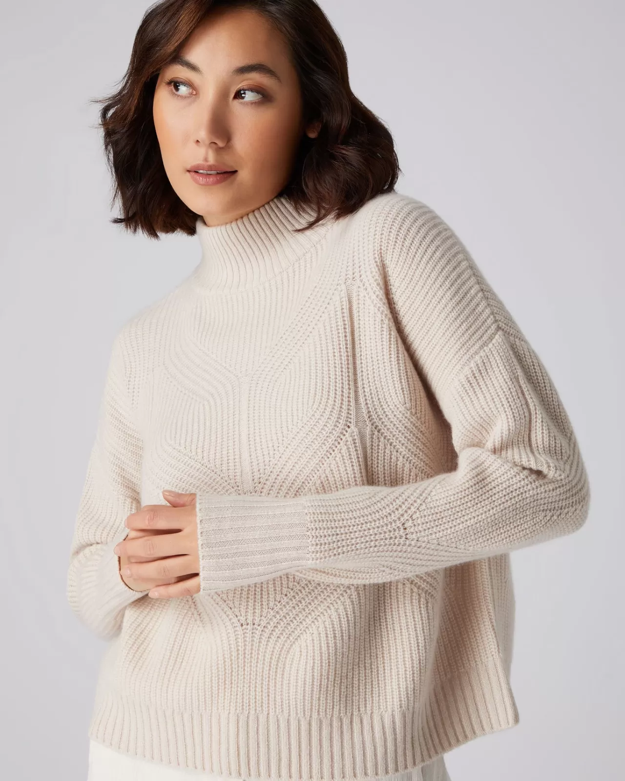 Women N.Peal Roll Necks | Women'S Cable Mock Neck Cashmere Jumper