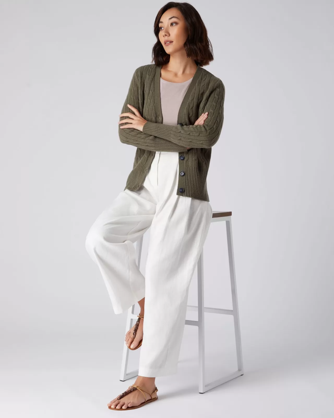 Women N.Peal Cardigans | Women'S Cable V Neck Cashmere Cardigan