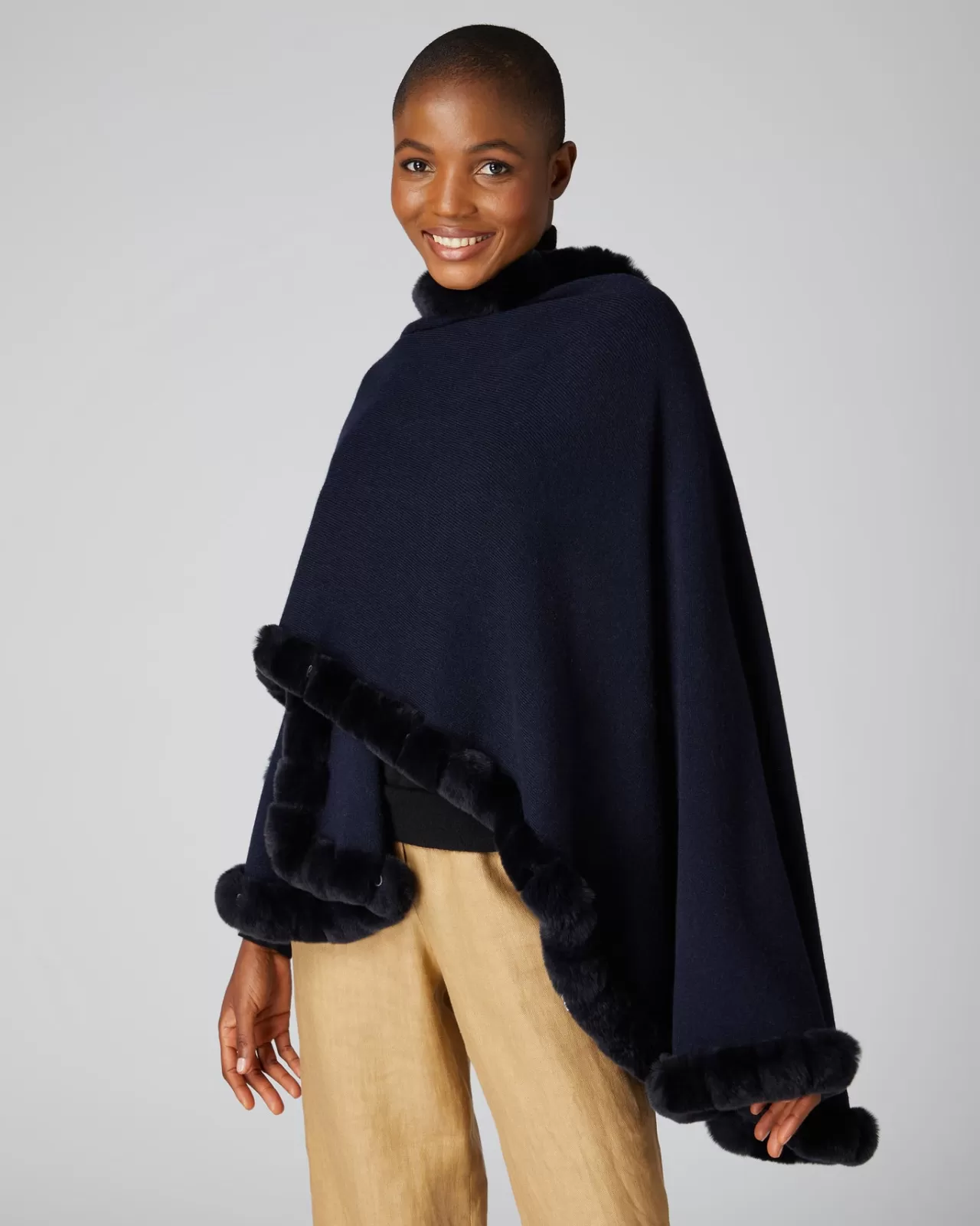 Women N.Peal Capes & Ponchos | Women'S Cape With Fur Trim Edge