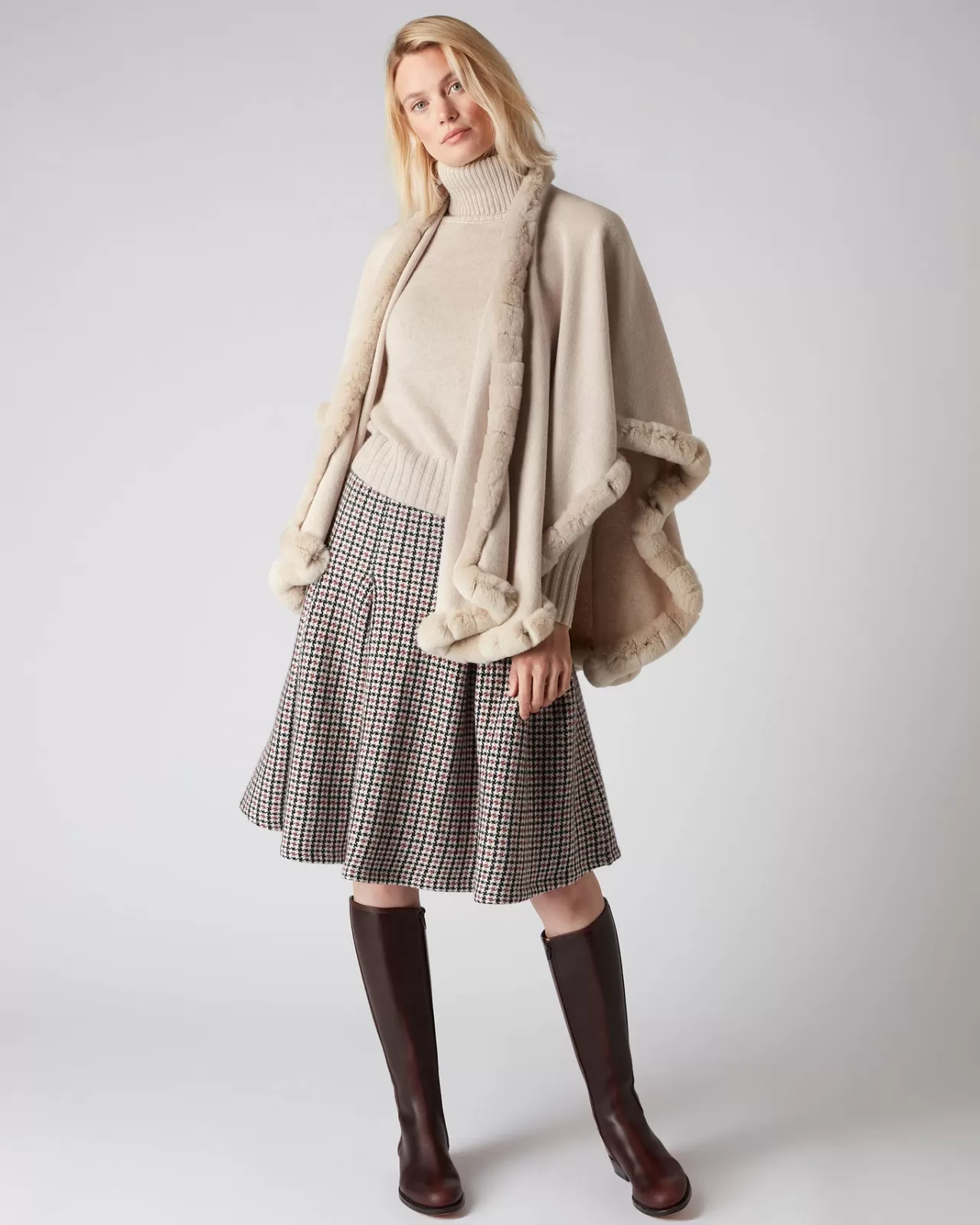 Women N.Peal Capes & Ponchos | Women'S Cape With Fur Trim Edge