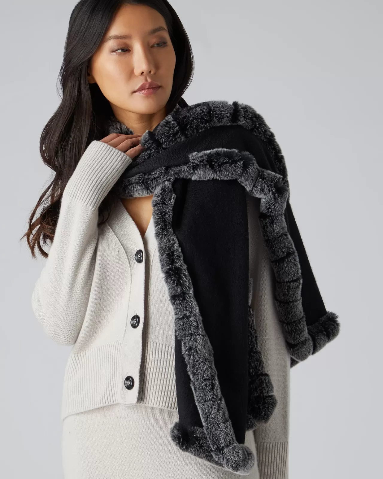 Women N.Peal Cashmere Scarves | Women'S Cashmere Scarf With Fur Trim