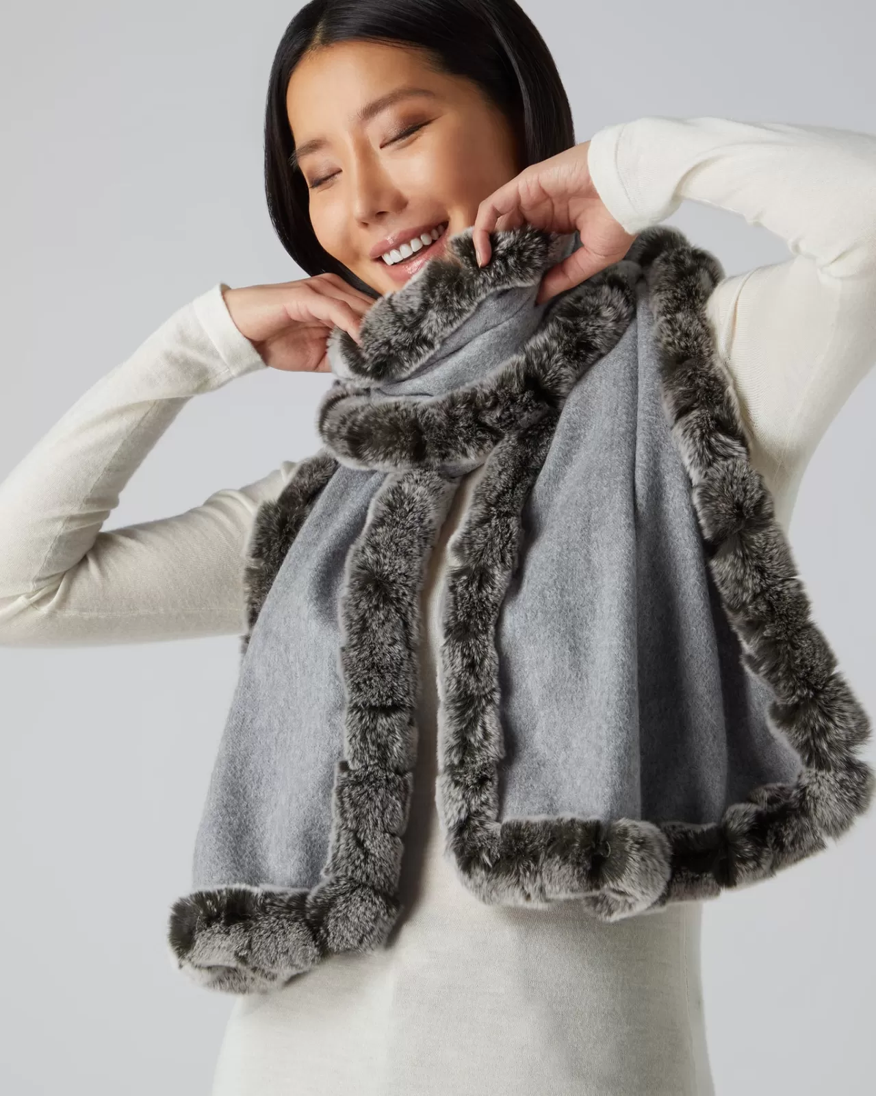 Women N.Peal Cashmere Scarves | Women'S Cashmere Scarf With Fur Trim