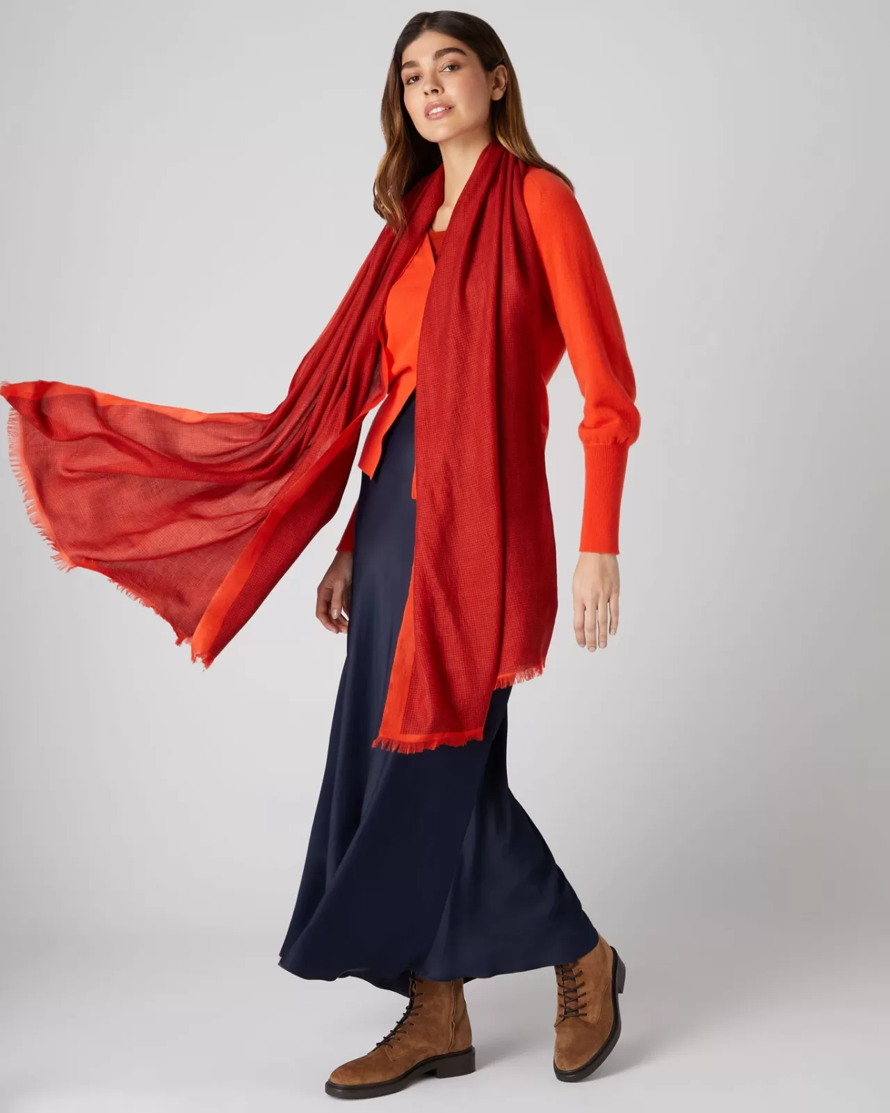 Women N.Peal Pashminas, Wraps & Shawls | Women'S Check Print Cashmere Pashmina