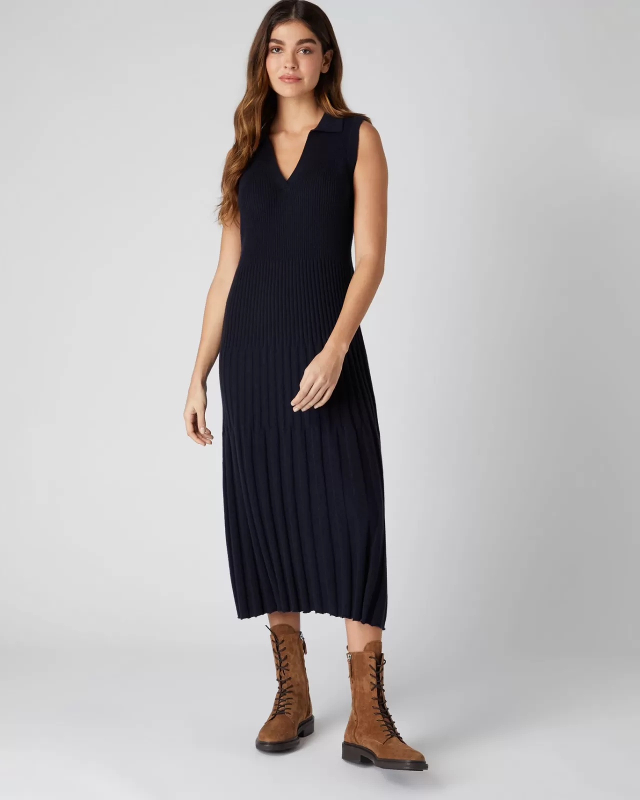 Women N.Peal Dresses & Skirts | Women'S Collared Rib Cashmere Dress