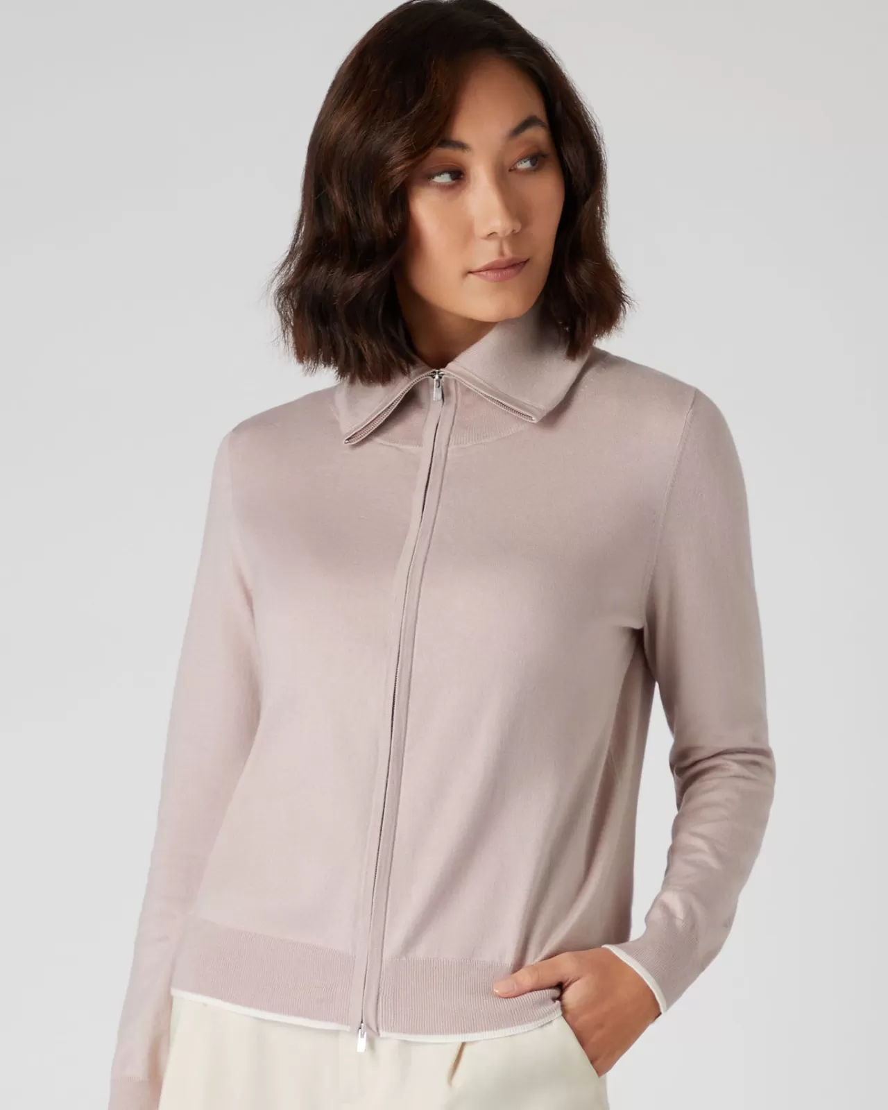 Women N.Peal Half & Full Zip Knitwear | Women'S Cotton Cashmere Full Zip Jumper