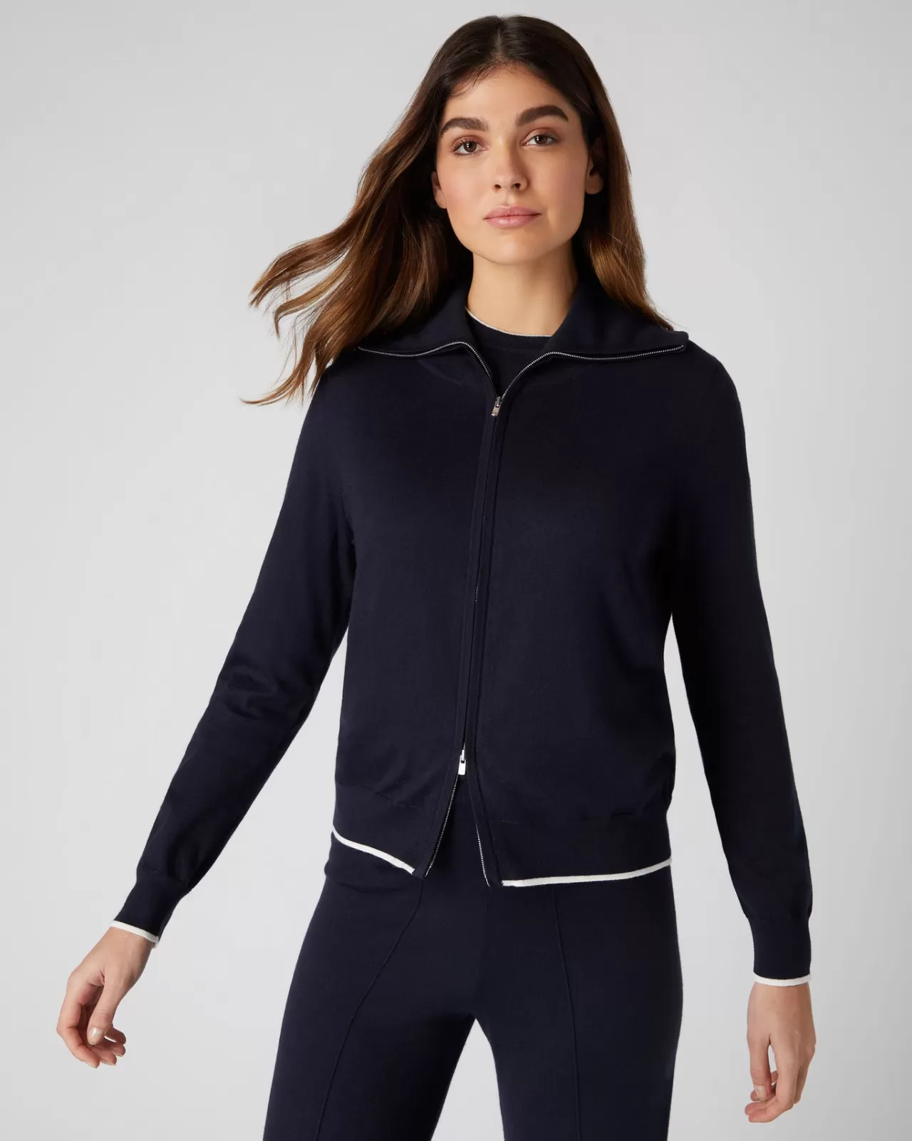 Women N.Peal Half & Full Zip Knitwear | Women'S Cotton Cashmere Full Zip Jumper