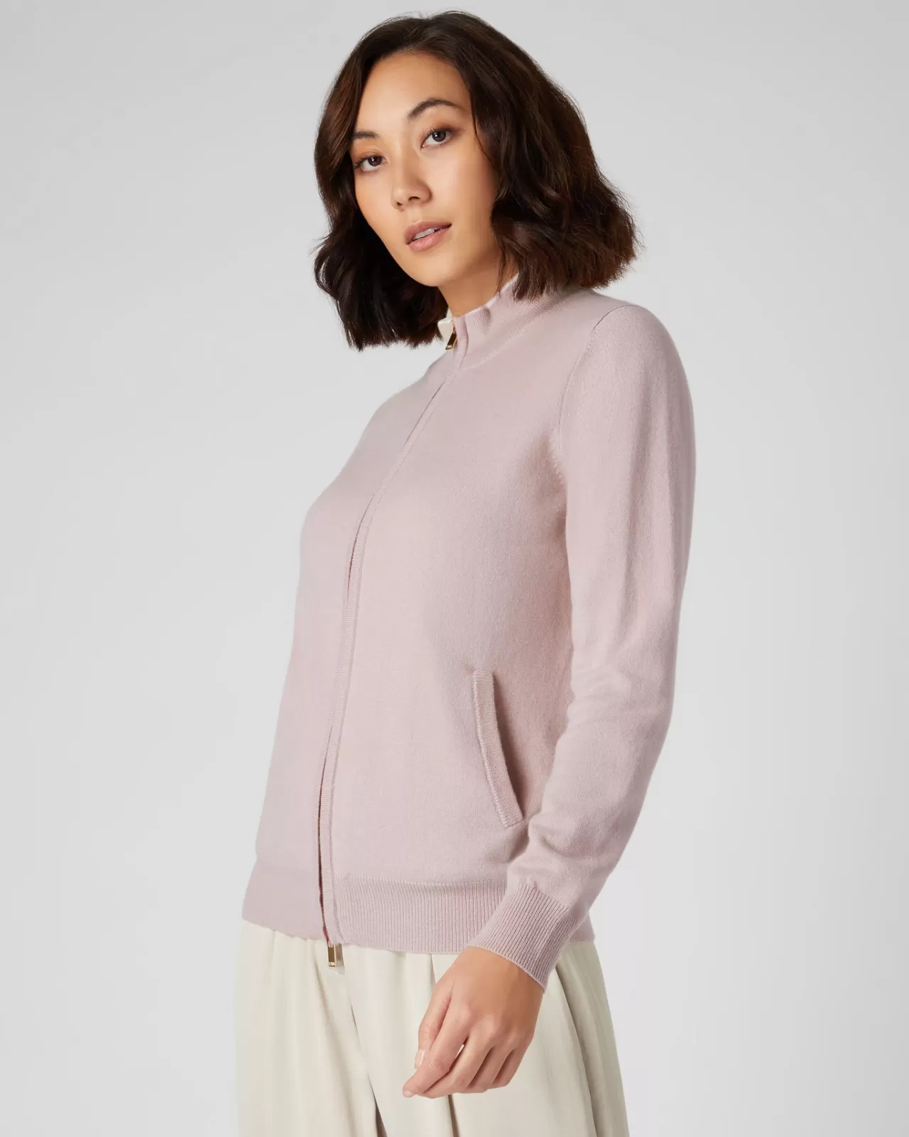 Women N.Peal Half & Full Zip Knitwear | Women'S Funnel Neck Zip Cashmere Cardigan