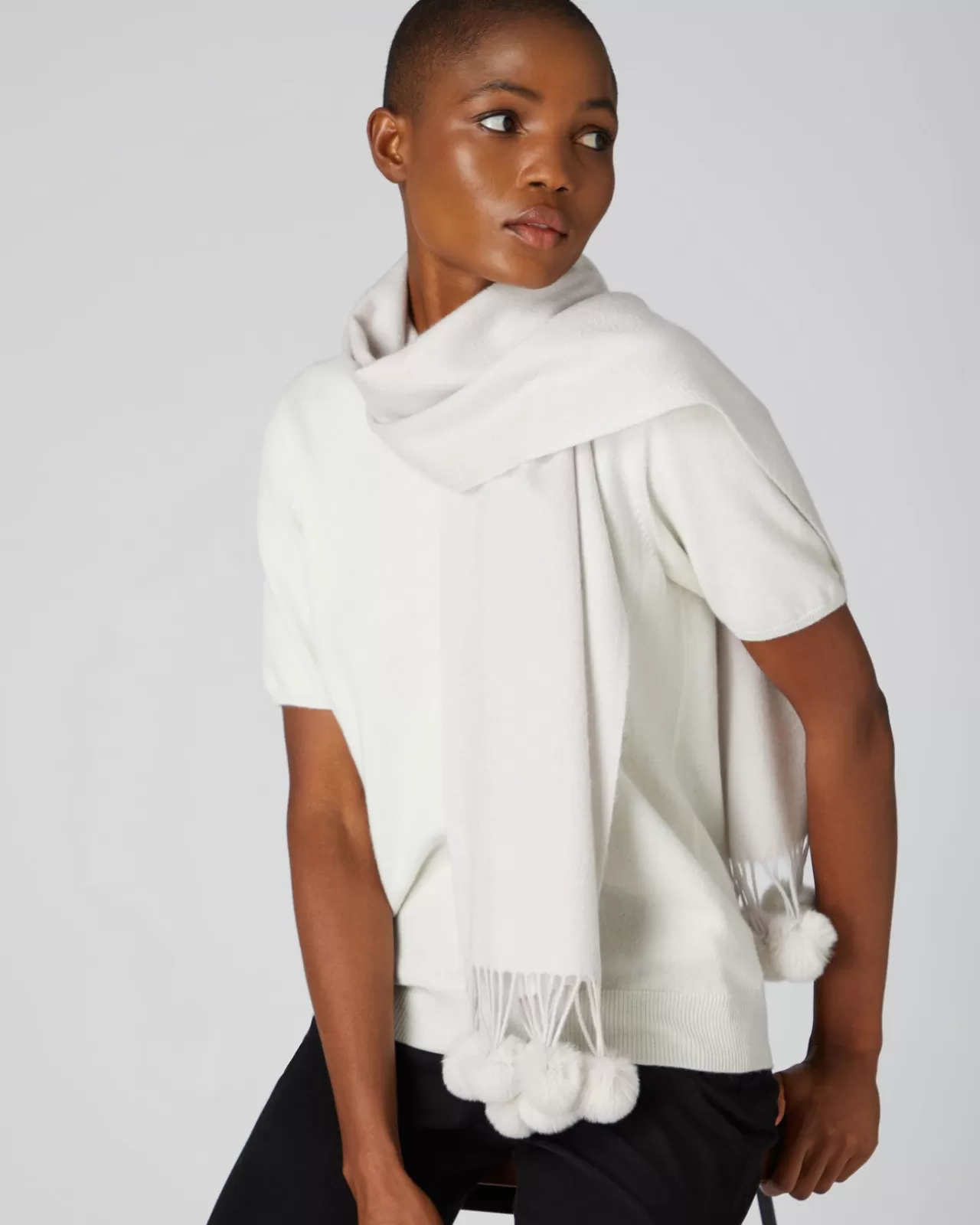 Women N.Peal Cashmere Scarves | Women'S Fur Bobble Woven Cashmere Scarf