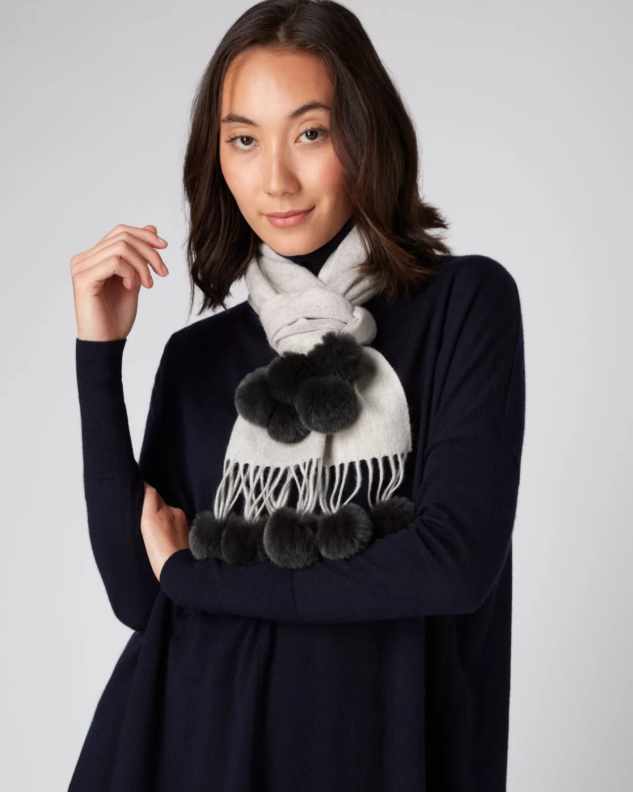 Women N.Peal Cashmere Scarves | Women'S Fur Bobble Woven Cashmere Scarf