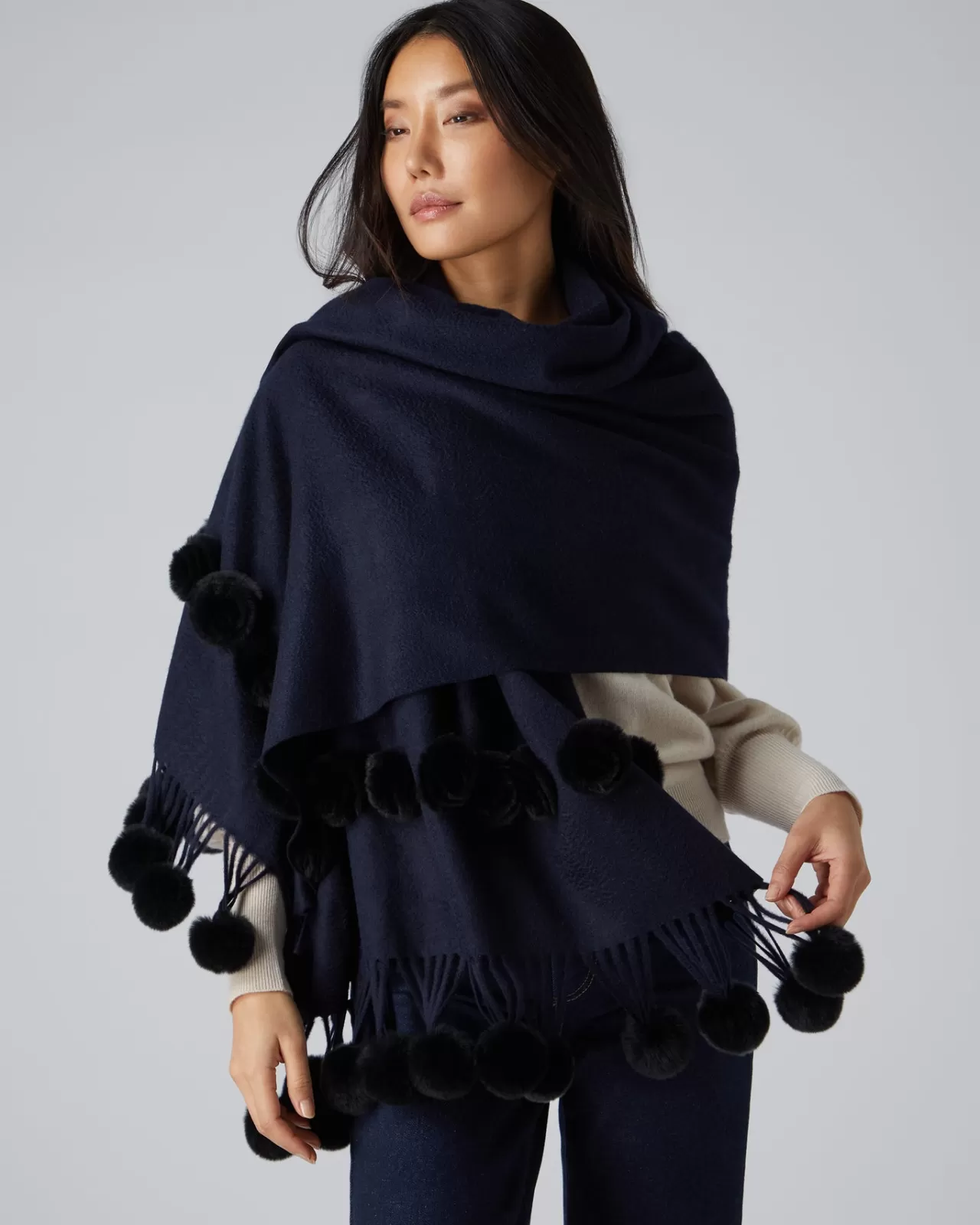 Women N.Peal Cashmere Scarves | Women'S Fur Bobble Woven Shawl