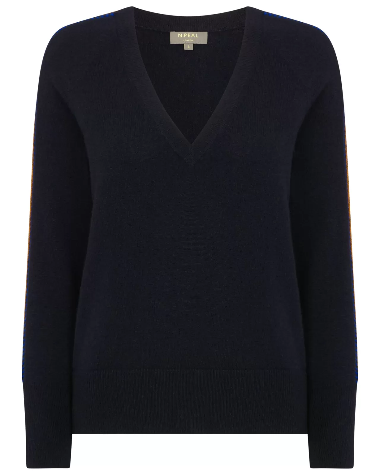 Women N.Peal V Necks | Women'S Jacquard Detail Classic V Neck Cashmere Jumper