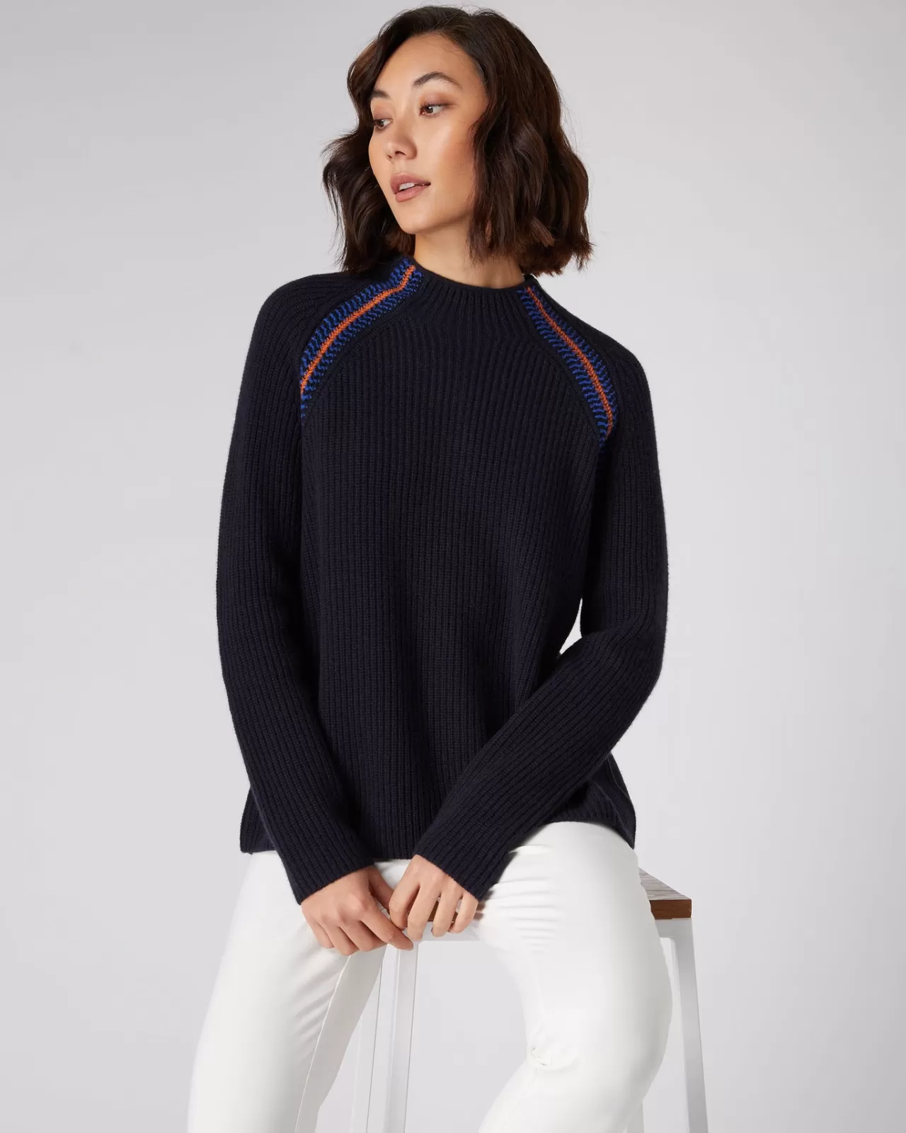 Women N.Peal Roll Necks | Women'S Jacquard Detail Rib Cashmere Jumper