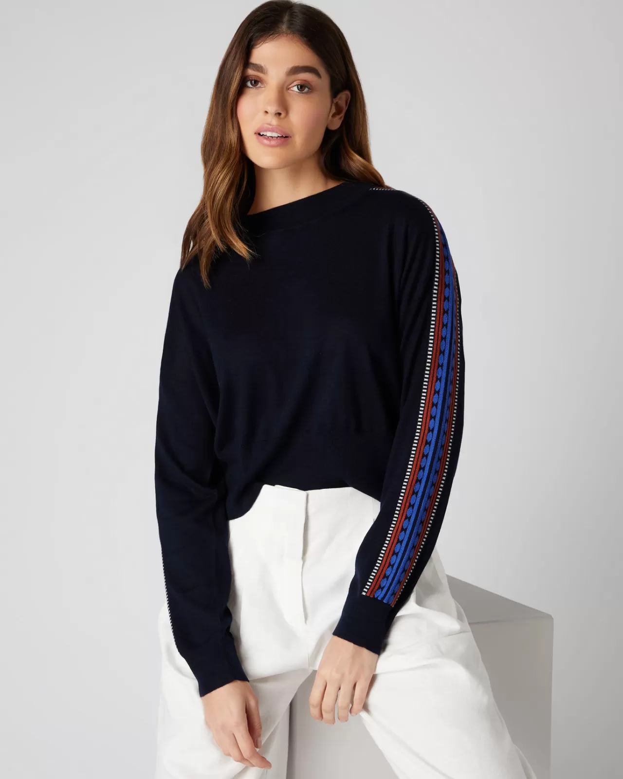 Women N.Peal Round Necks | Women'S Jacquard Insert Jumper