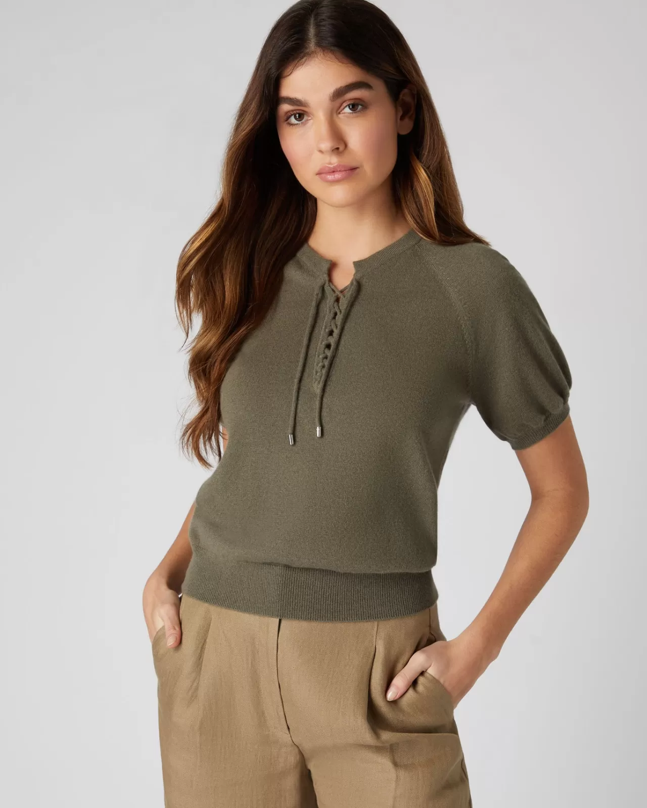 Women N.Peal Tops & T-Shirts | Women'S Lace Neck Cashmere T Shirt