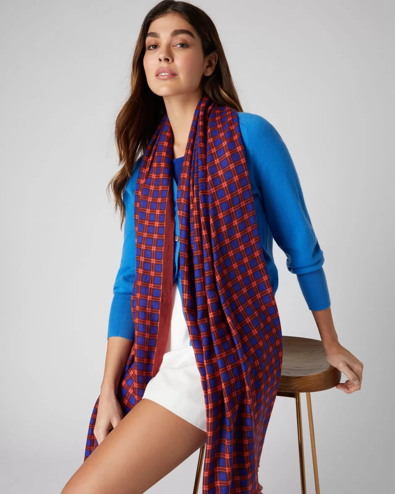 Women N.Peal Pashminas, Wraps & Shawls | Women'S Plaid Print Cashmere Pashmina