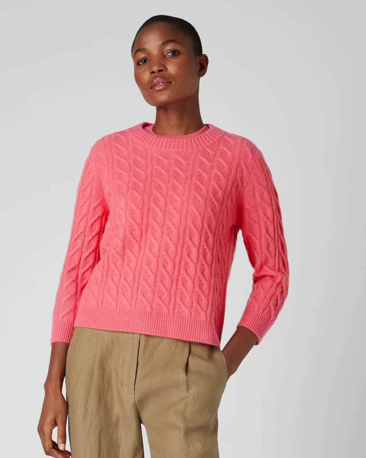 Women N.Peal Round Necks | Women'S Round Neck Cable Cashmere Jumper