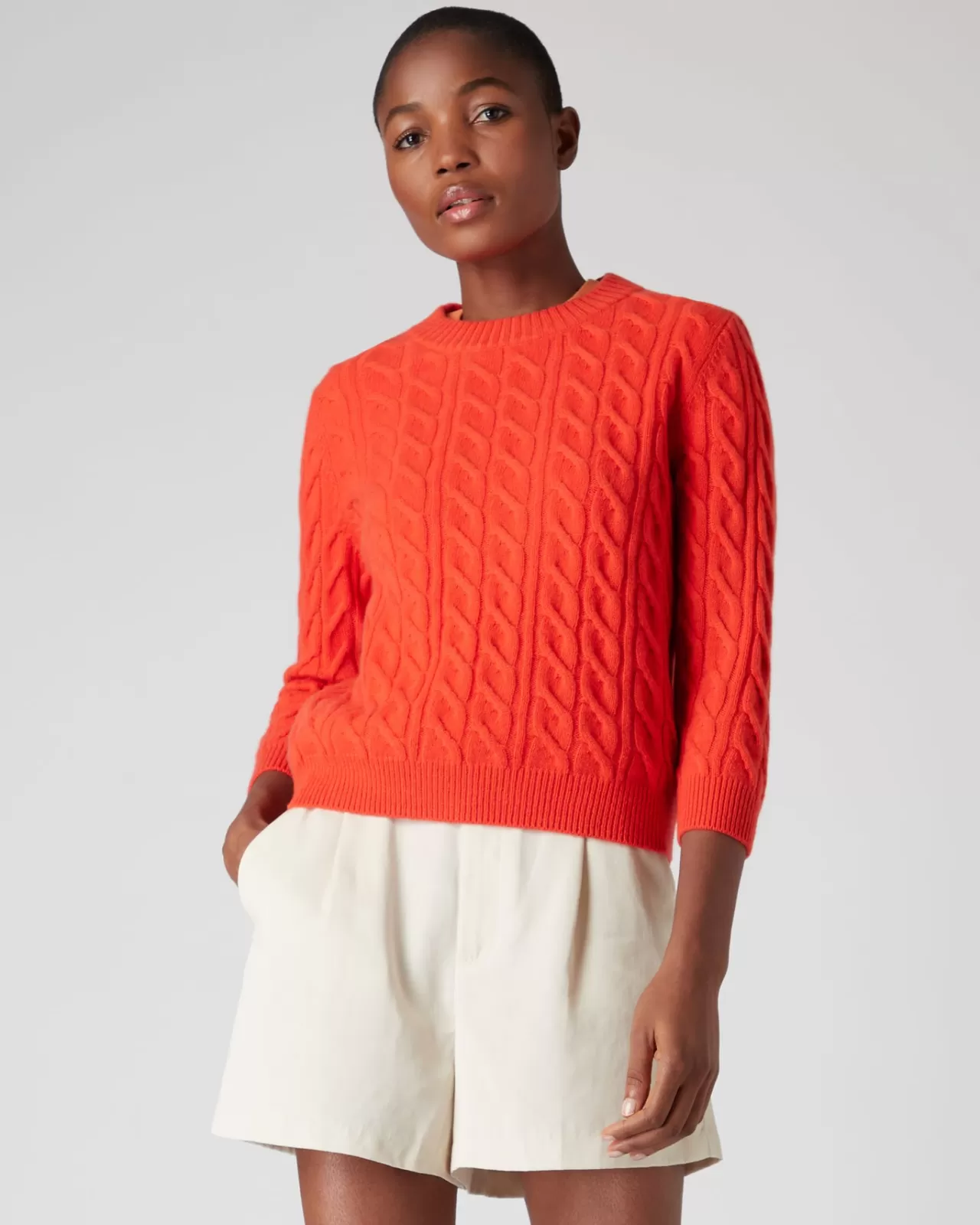 Women N.Peal Round Necks | Women'S Round Neck Cable Cashmere Jumper