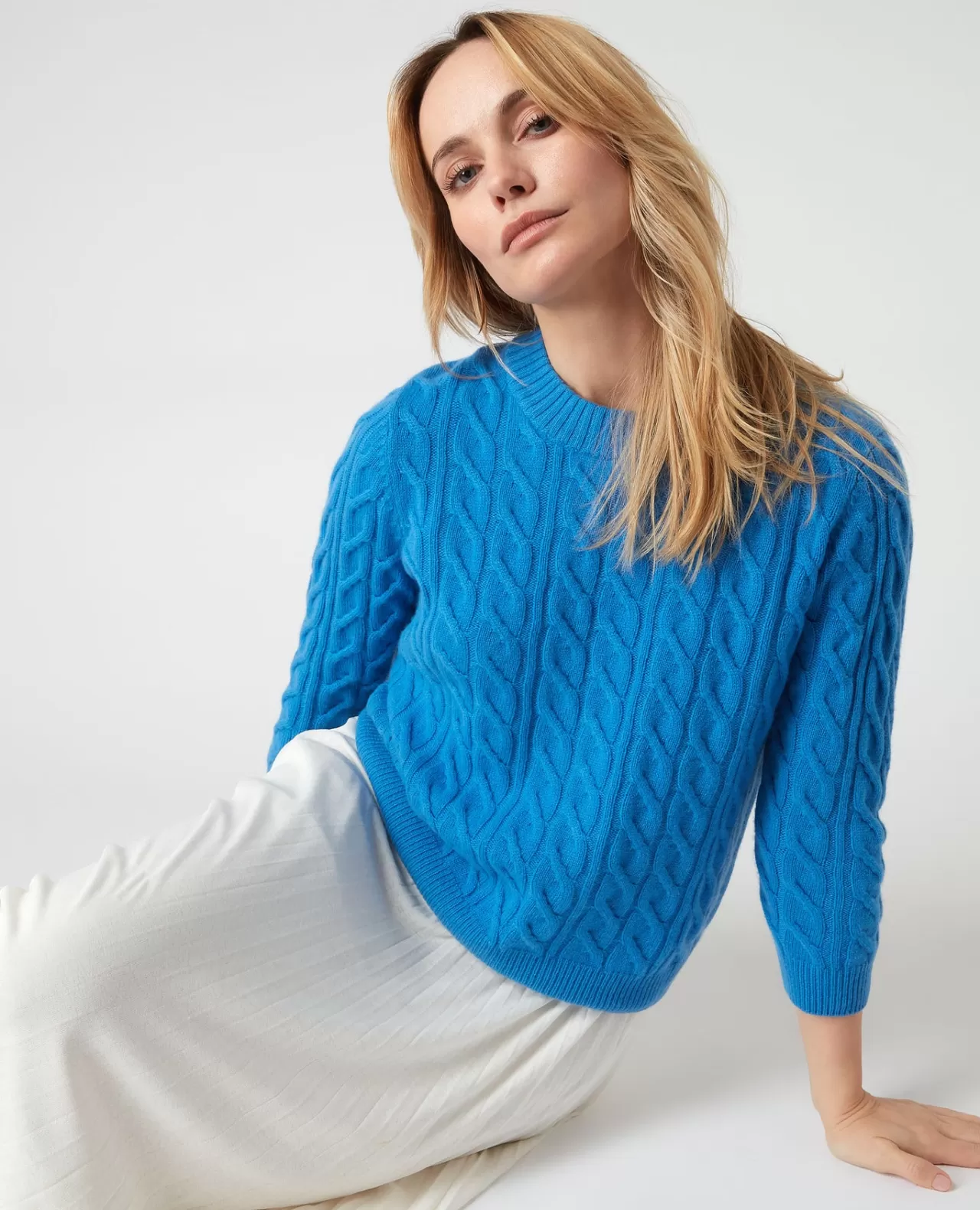 Women N.Peal Round Necks | Women'S Round Neck Cable Cashmere Jumper