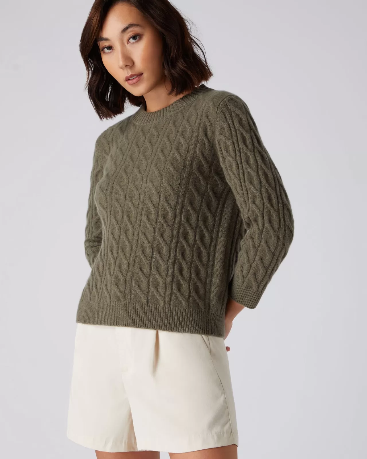 Women N.Peal Round Necks | Women'S Round Neck Cable Cashmere Jumper