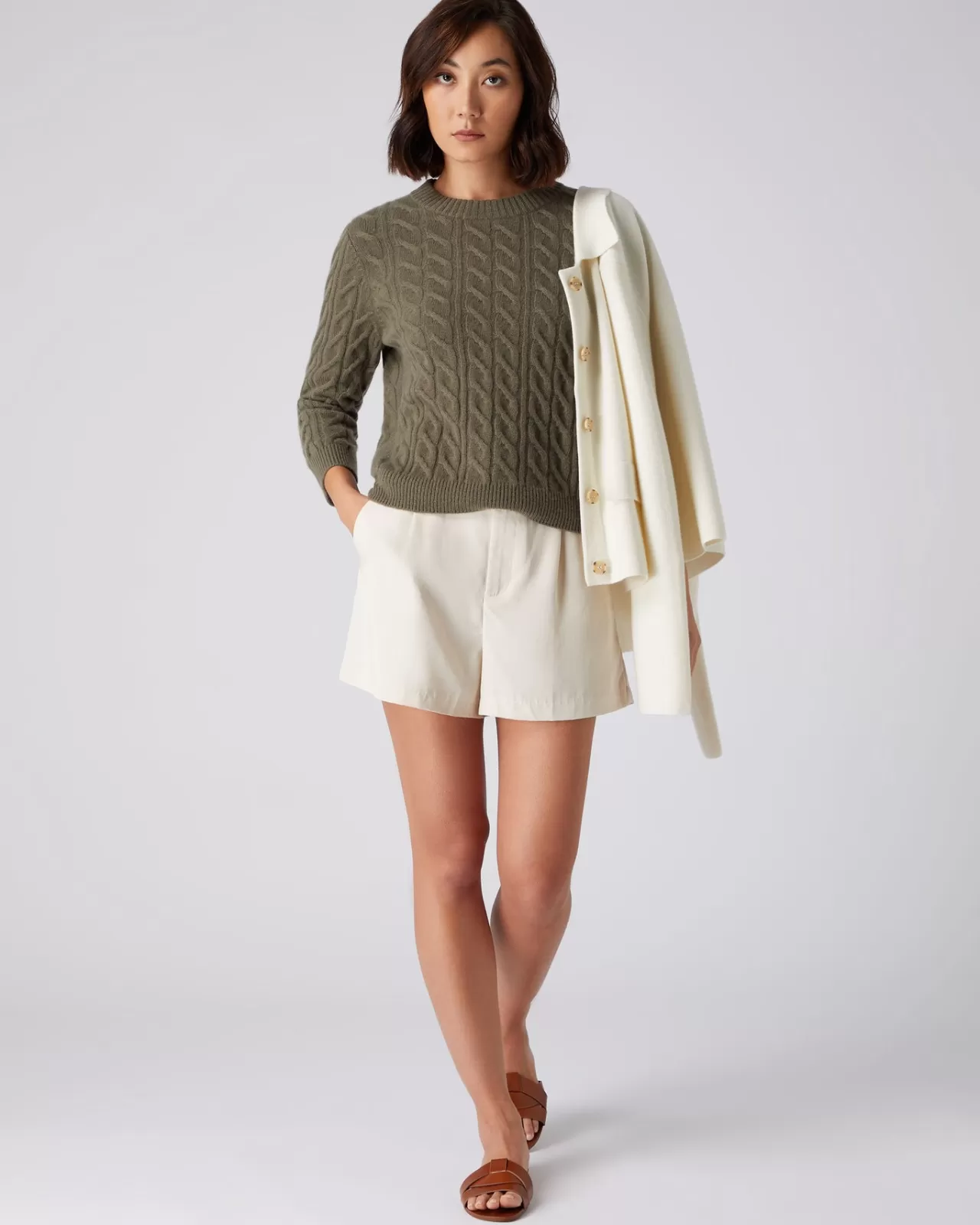 Women N.Peal Round Necks | Women'S Round Neck Cable Cashmere Jumper