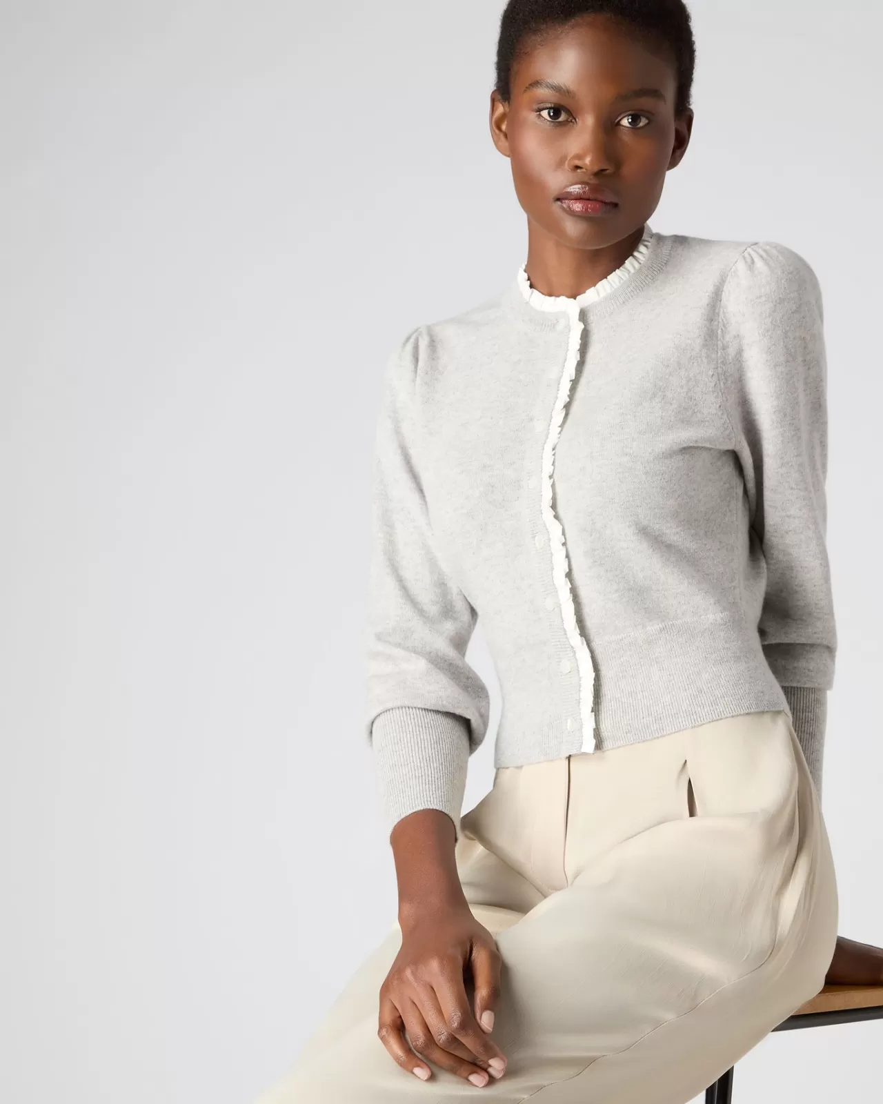 Women N.Peal Cardigans | Women'S Ruffle Trim Cropped Cashmere Cardigan