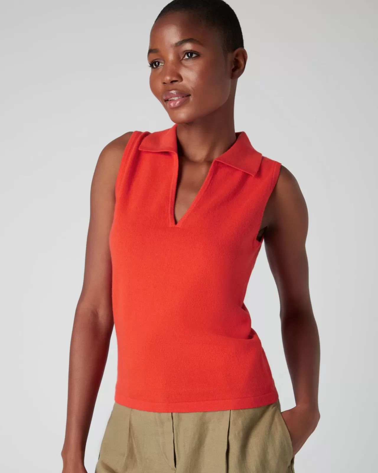 Women N.Peal Tops & T-Shirts | Women'S Sleeveless Cashmere Polo Jumper