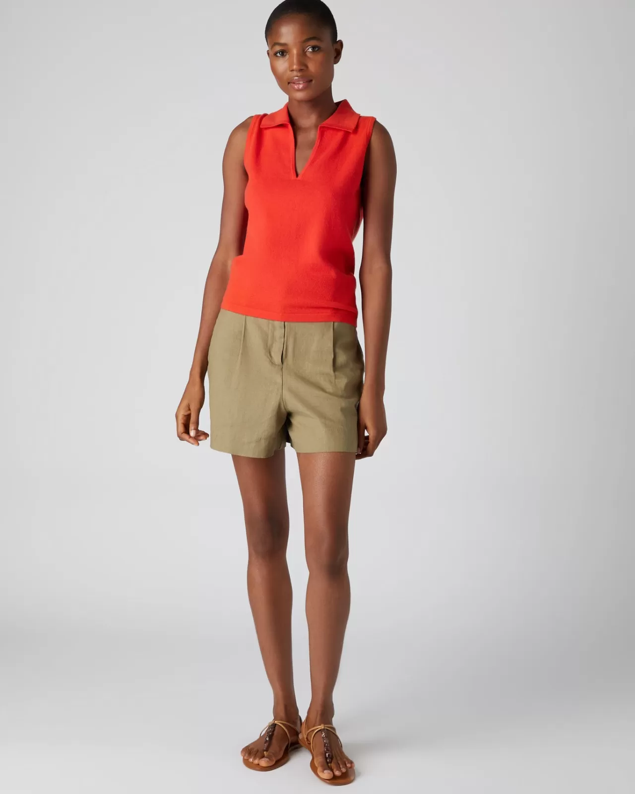 Women N.Peal Tops & T-Shirts | Women'S Sleeveless Cashmere Polo Jumper