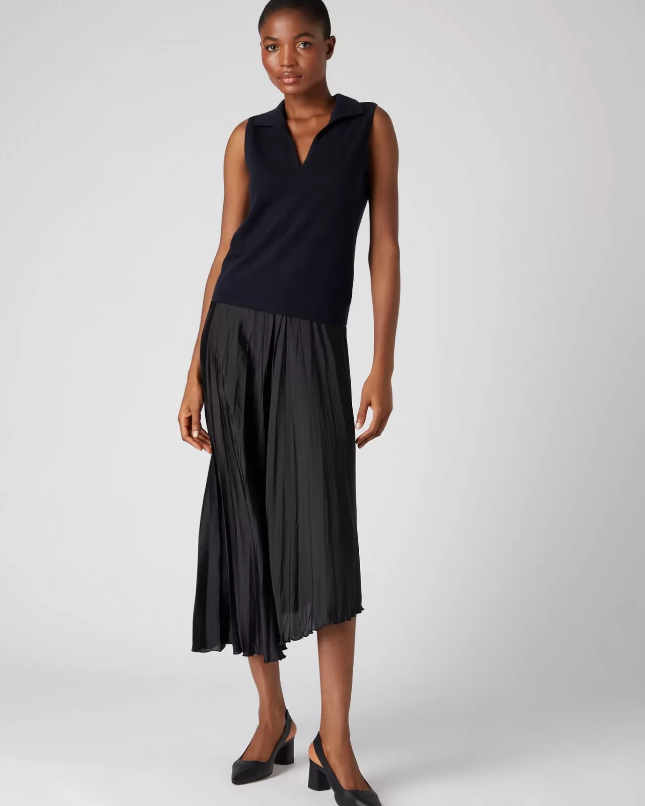 Women N.Peal Tops & T-Shirts | Women'S Sleeveless Cashmere Polo Jumper