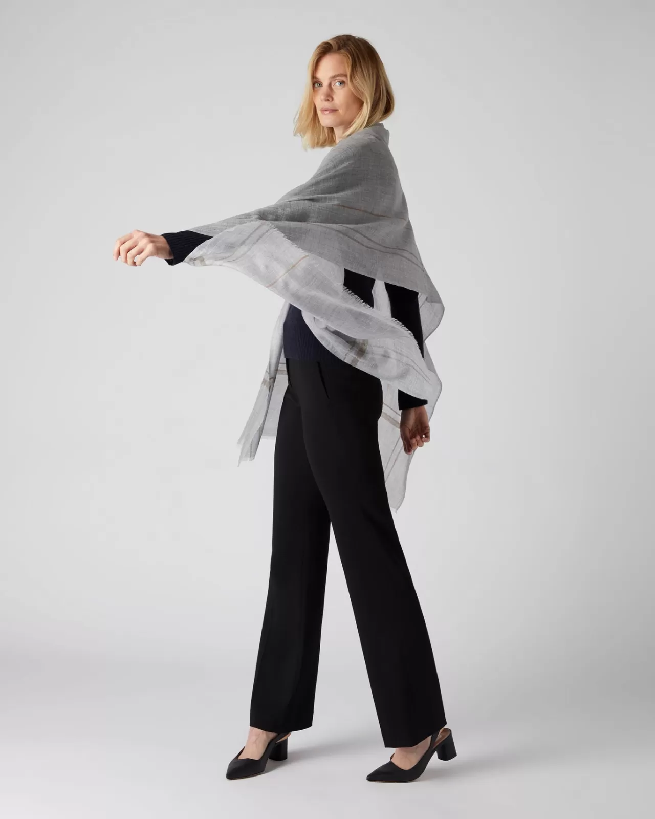 Women N.Peal Cashmere Scarves | Women'S Stripe Edge Cashmere Pashmina