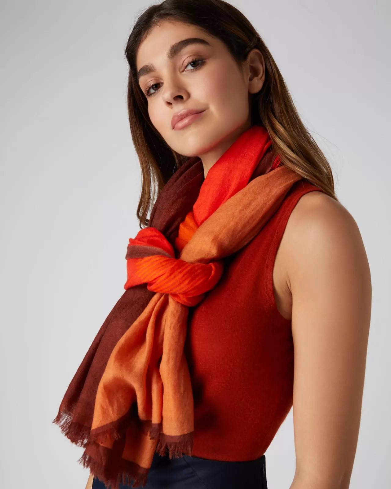 Women N.Peal Pashminas, Wraps & Shawls | Women'S Stripe Gradiated Cashmere Pashmina