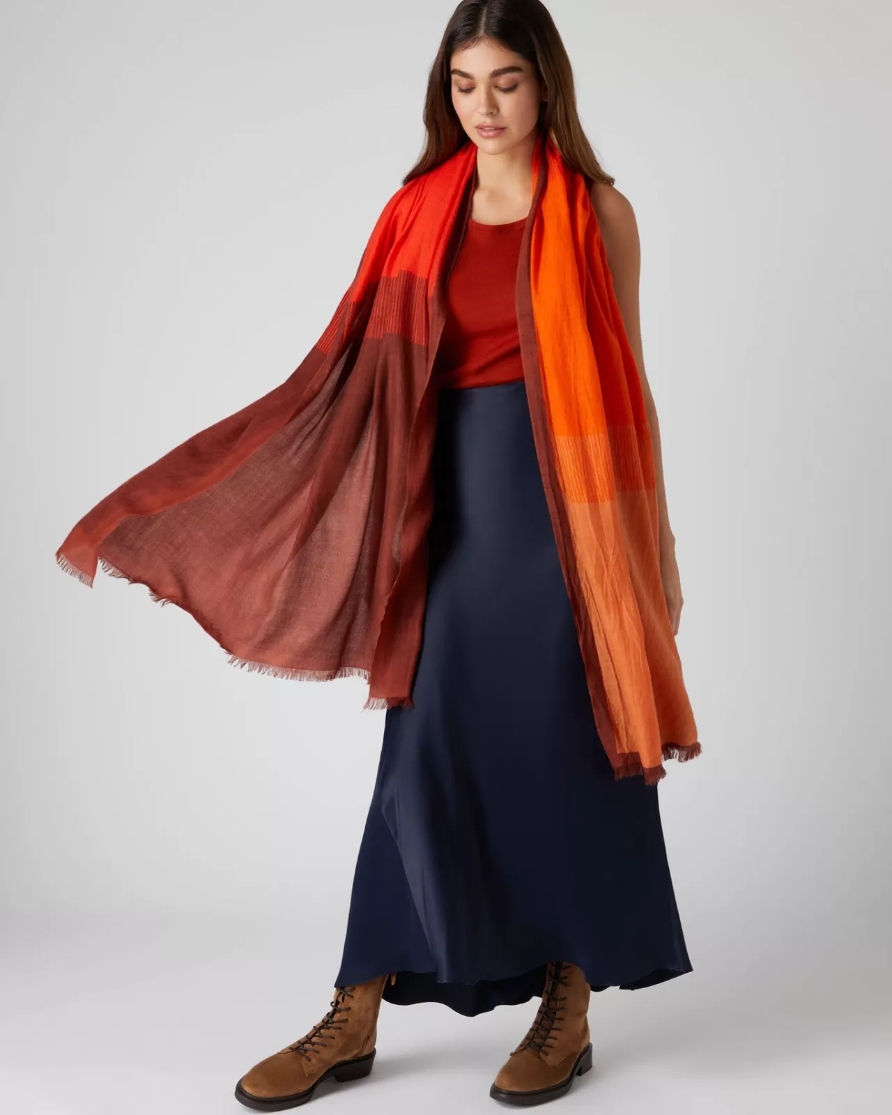 Women N.Peal Pashminas, Wraps & Shawls | Women'S Stripe Gradiated Cashmere Pashmina