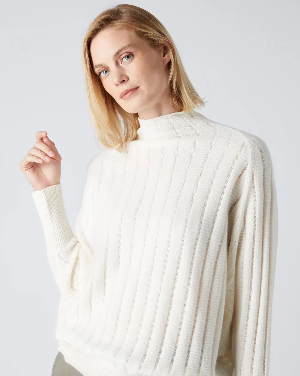 Women N.Peal Roll Necks | Women'S Textured Batwing Cashmere Jumper