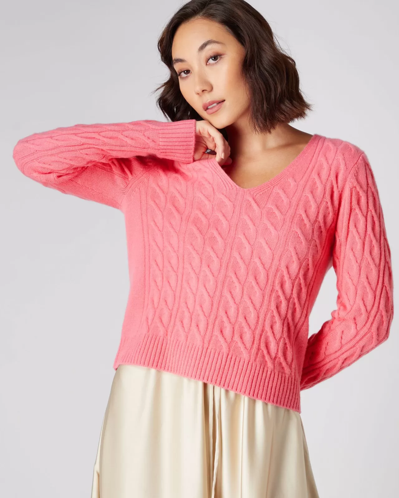 Women N.Peal V Necks | Women'S V Neck Cable Cashmere Jumper