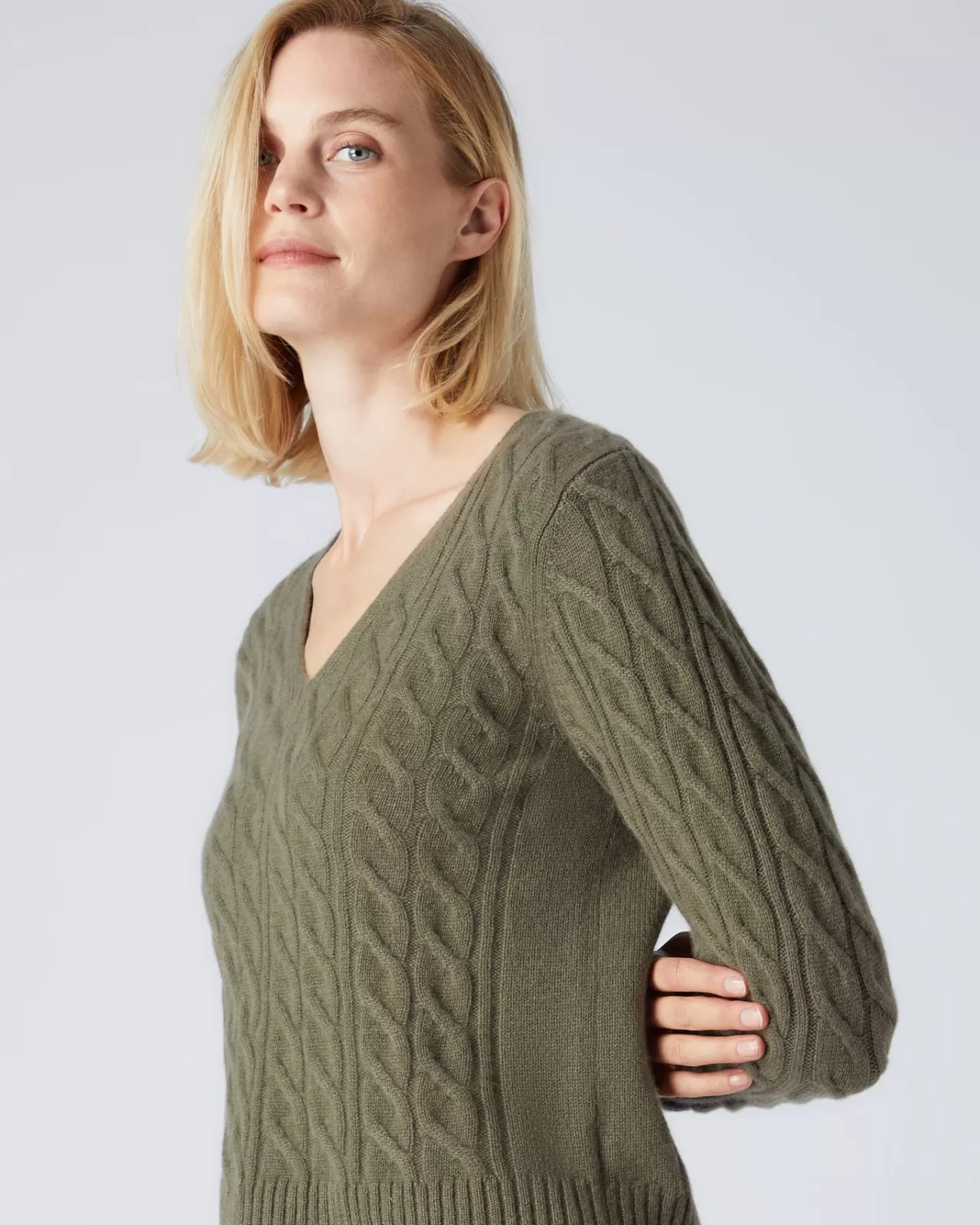 Women N.Peal V Necks | Women'S V Neck Cable Cashmere Jumper