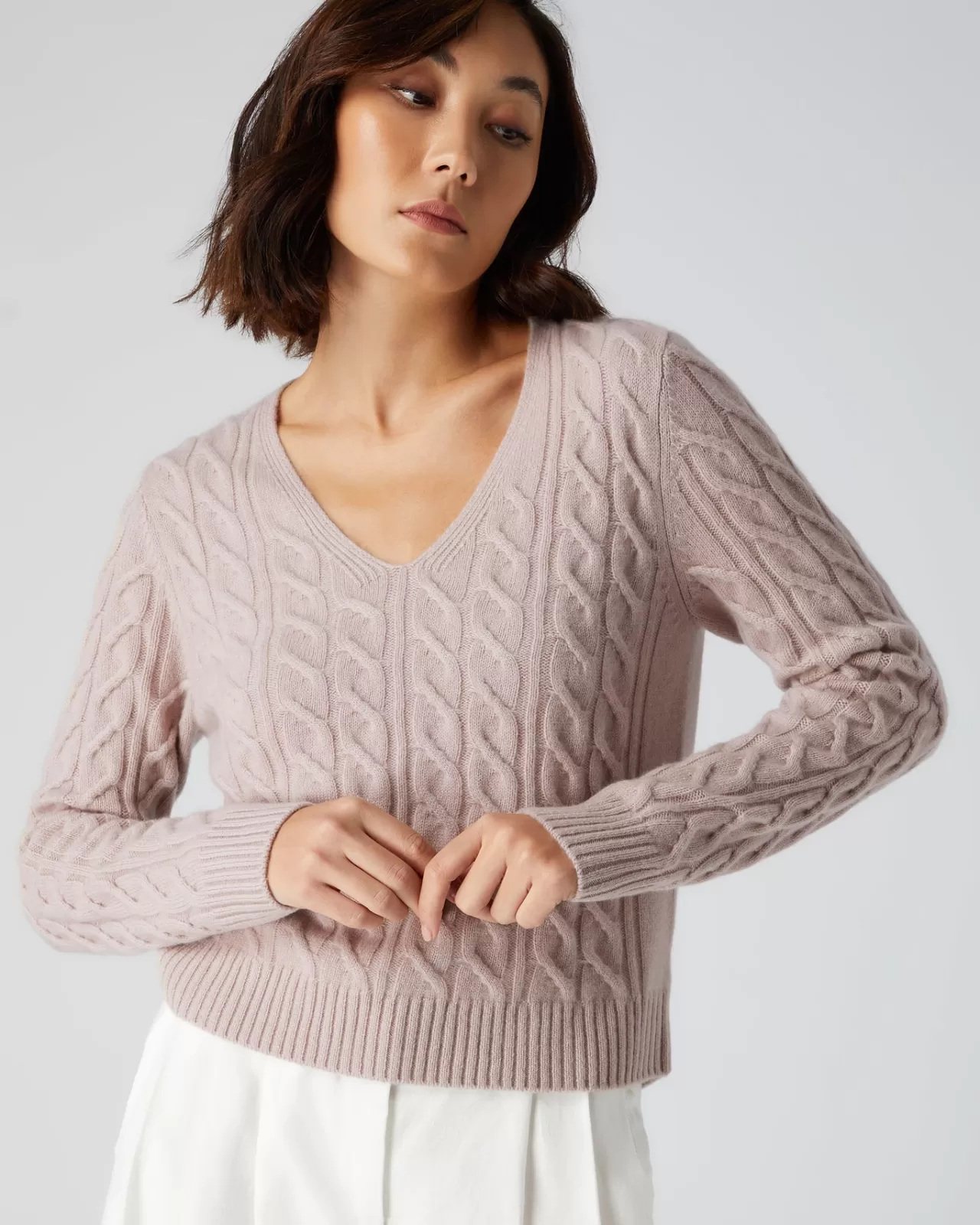 Women N.Peal V Necks | Women'S V Neck Cable Cashmere Jumper